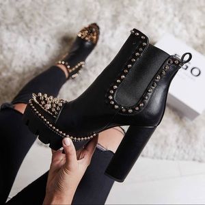 EGO Domino Gold Stud Black Platform Boots